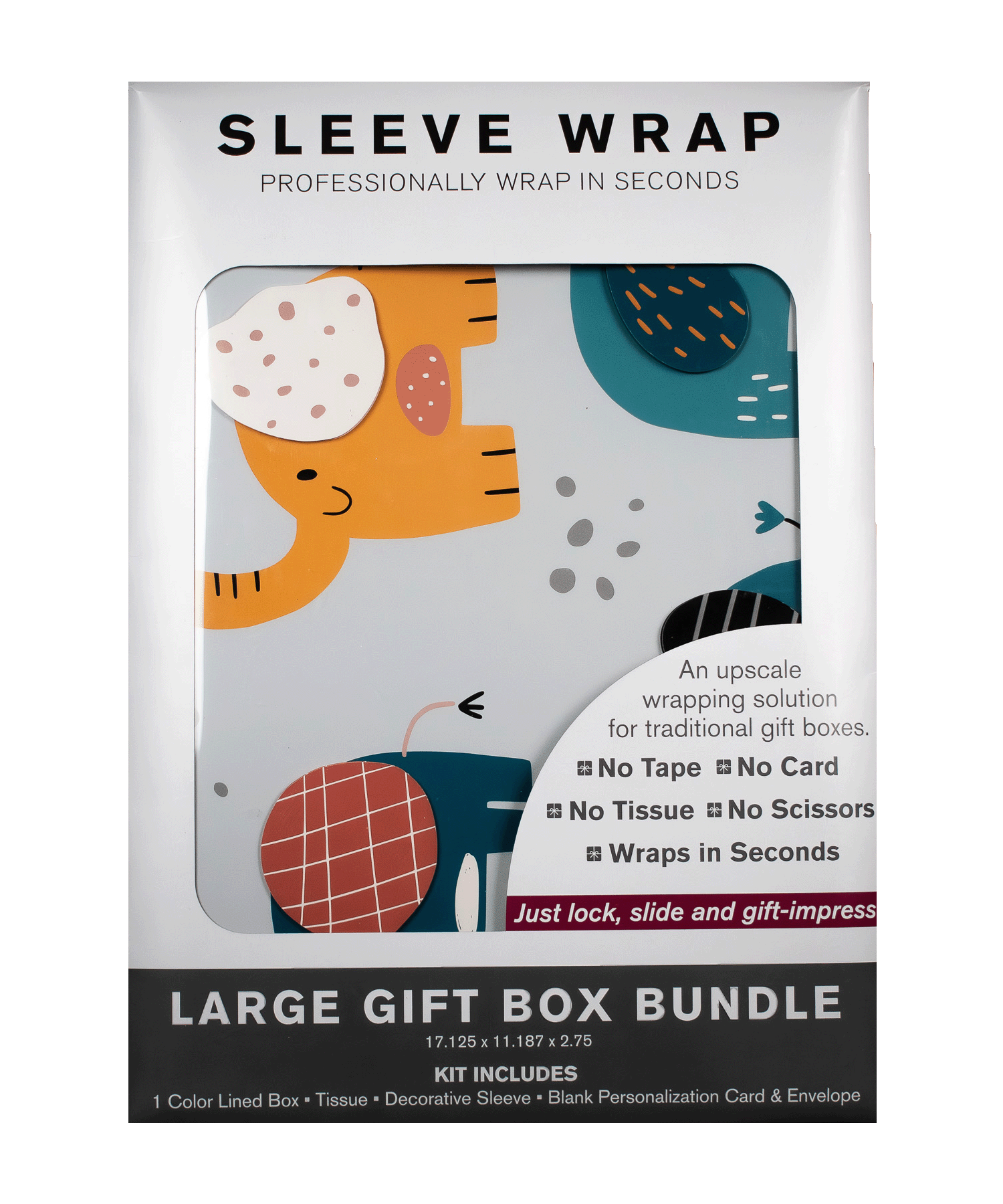 MARQD Sleeve packaging with cartoon elephants design on a white background