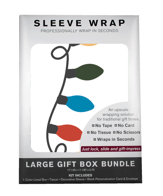 MARQD Holiday Lights Sleeve packaging for large gift box bundle with decorative lights illustration.