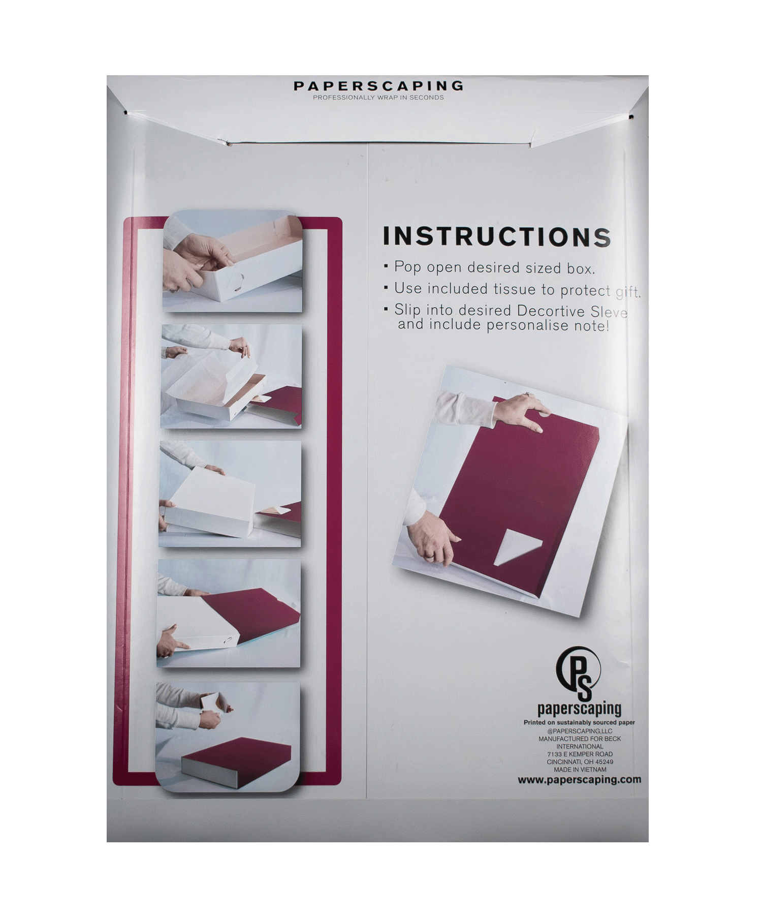 MARQD Sleeve packaging with instructions and branding on a white background